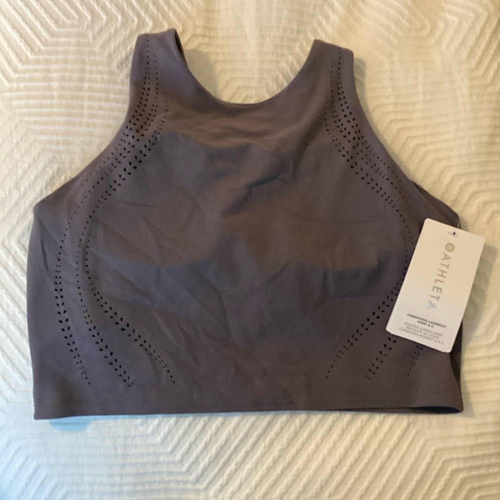 NWT Athleta purple gray lasercut crop sports bra